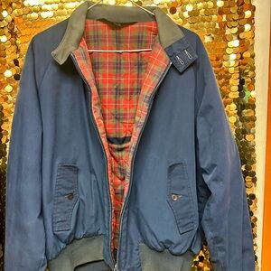 Men's Classic Blue Bomber Jacket with Plaid Lining
